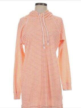 Southern Tide Orange White Striped Hoodie Terry Cloth Beach Swim Cover Up Tunic
